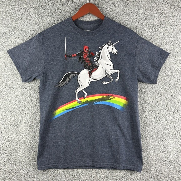 Marvel Other - Marvel Shirt Men's M Gray Deadpool Unicorn‎ Rainbow Graphic Short Sleeve Casual